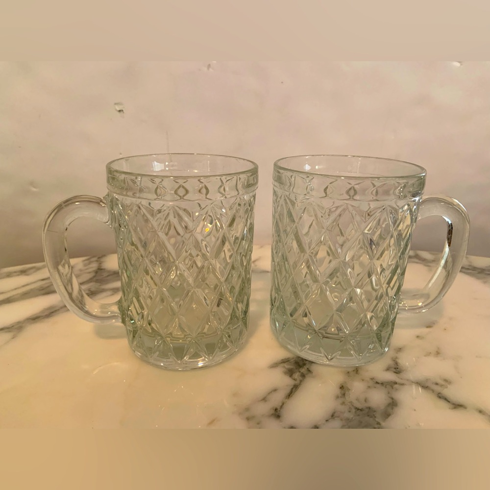 Vintage Paul Sebastian Tankard Diamond Cut Crystal Glass Set Coffee Mugs Cups